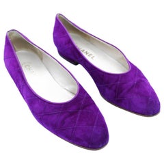 Vintage Chanel quilted purple suede ballerina flats, c. 1980s