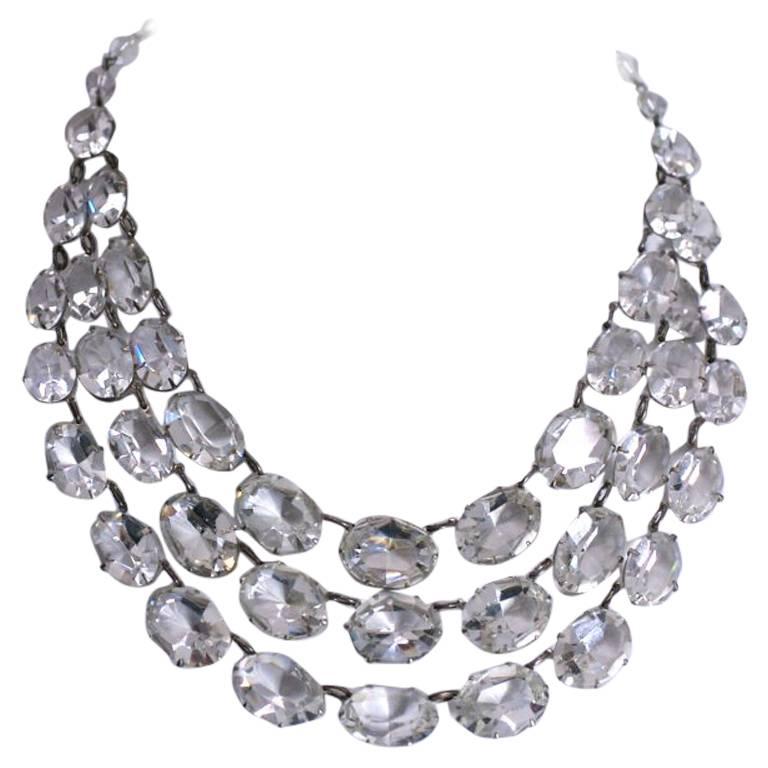 Dramatic Art Deco Crystal Bib Necklace For Sale