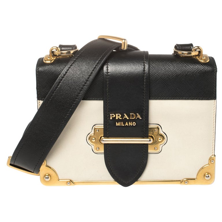 Prada Black/White Leather Cahier Shoulder Bag at 1stDibs
