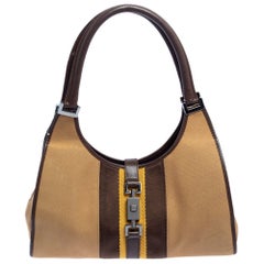 Gucci Beige/Brown Canvas And Leather Web Bardot Hobo