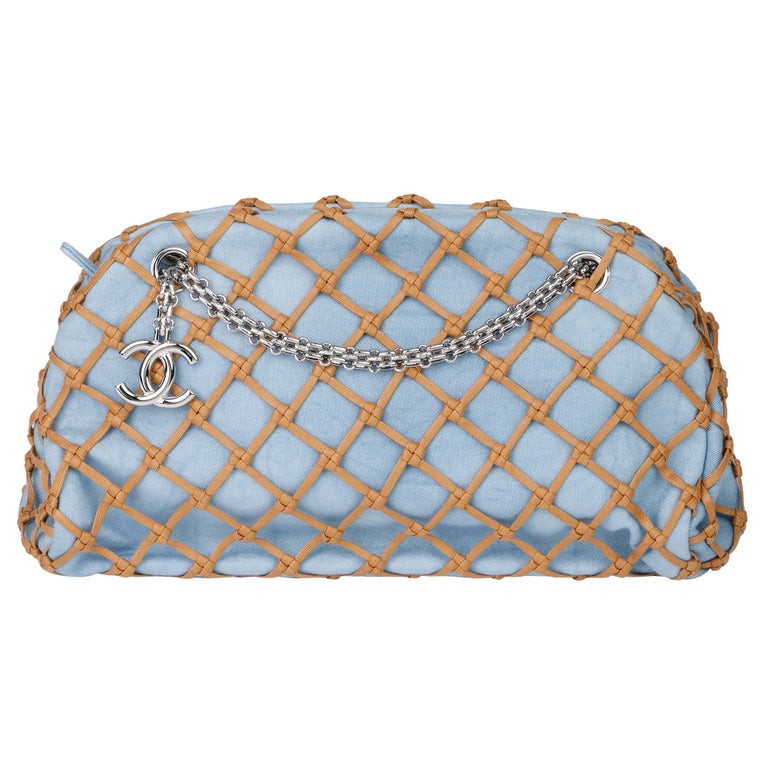 2011 Chanel Light Blue Denim and Brown Rope Canebier Just Mademoiselle  Bowling Bag