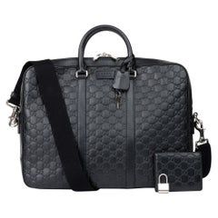 Used 2010 Gucci Black GG Embossed Guccissima Calfskin Leather Briefcase