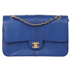 2017 Chanel Blue Python Leather Medium Classic Double Flap Bag