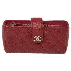 Chanel Red Quilted Caviar Leather CC Phone Pouch