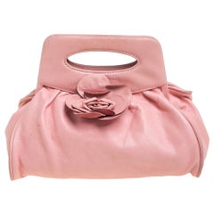 Chanel Pink Leather Camellia Frame Clutch