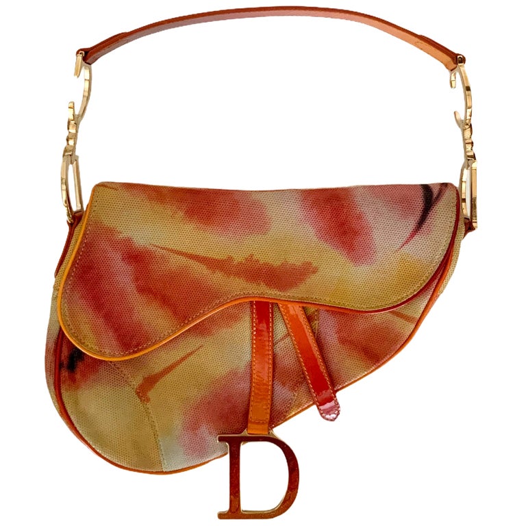Christian Dior by John Galliano Krawatte and Farbstoff Orange Druck Leder  Satteltasche bei 1stDibs