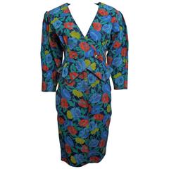 Vintage Late 1980's John Galliano Two-Piece Denim Floral Skirt Suit
