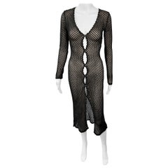 D&G by Dolce & Gabbana 1990's Vintage Sheer Knit Crochet Black Dress