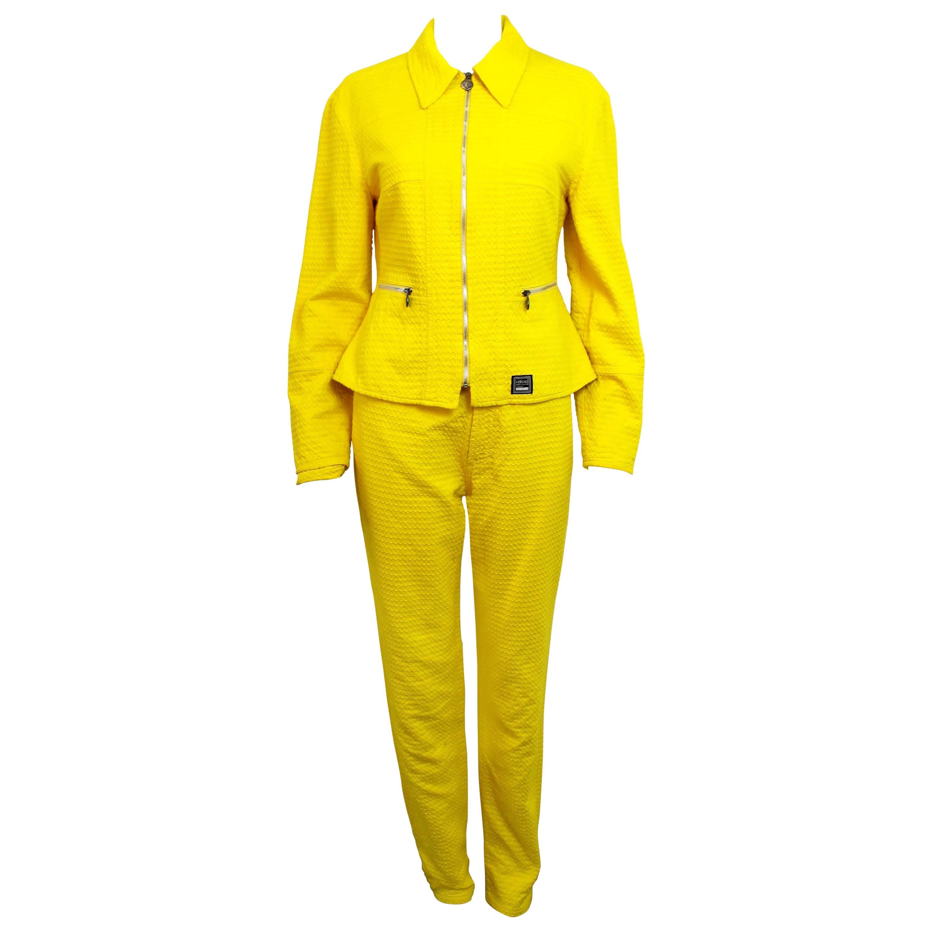 Early 1990's Versace Jeans Couture Yellow Two-Piece Suit