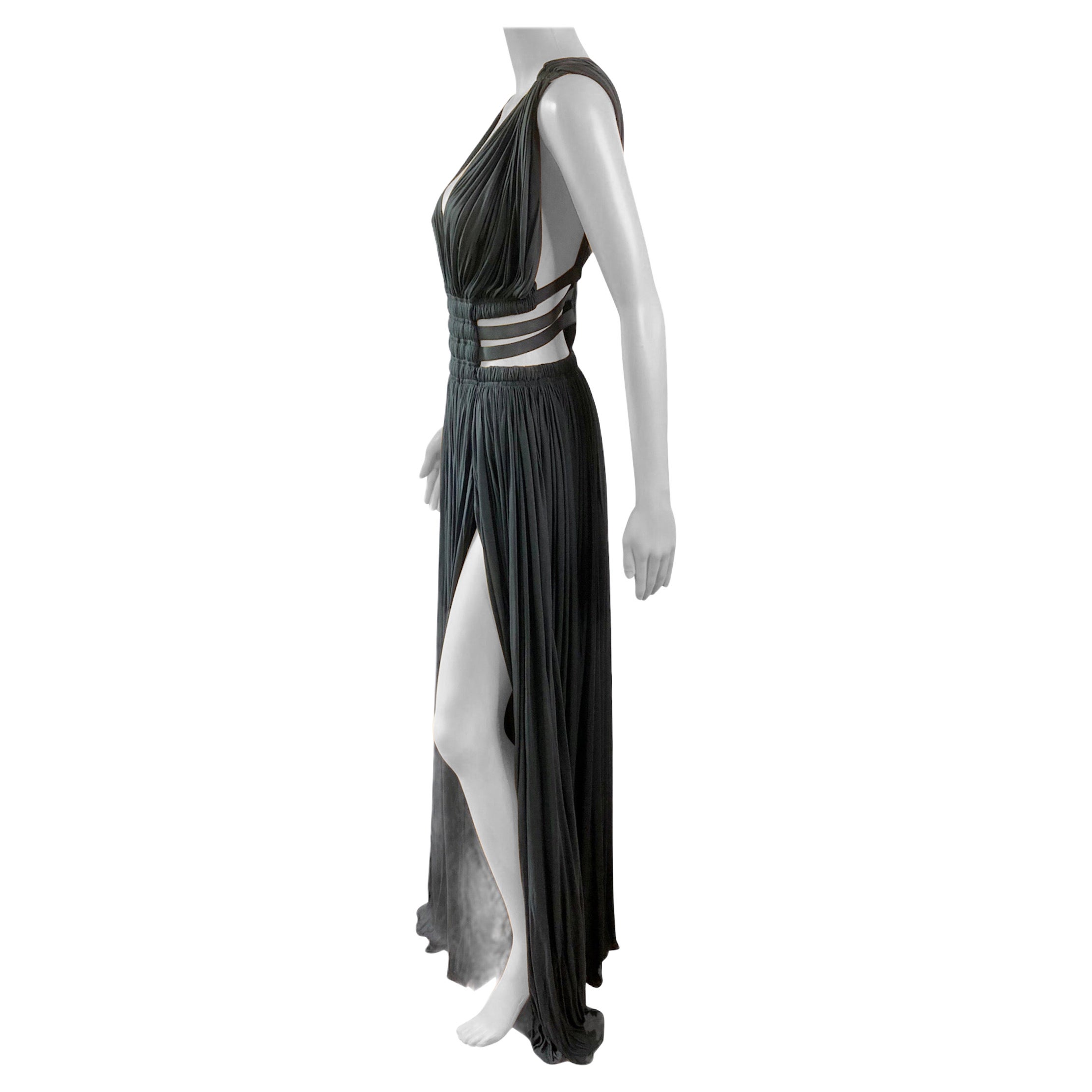 Azzedine Alaïa c.2004 Semi-Sheer Cutout Ruched Slits Gown Maxi Evening Dress For Sale