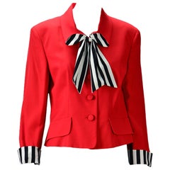 Moschino "Cheap and Chic"  Red Blazer with Black/White Striped Bow 