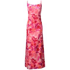 1964 Salmon Pink Satin Evening Gown with Velvet Flowers 10