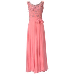 1960s Pink Chiffon Beaded Dress 