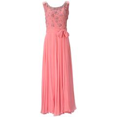 1960s Pink Chiffon Beaded Dress 7