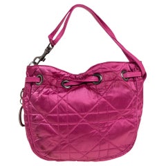 Dior Pink Cannage Quilted Nylon Drawstring Bucket Bag