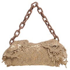 Prada Gold Pizzo Lace Chain Flap Shoulder Bag