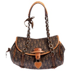 Dior Braun Diorissimo Beschichtetes Segeltuch und Leder Klappe Romantique Satchel