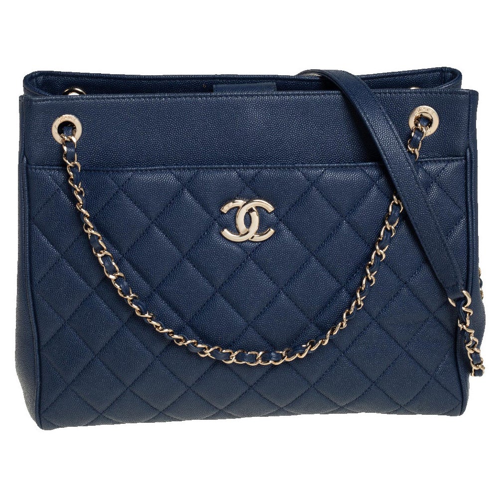 Chanel Blue Caviar Leather Urban Companion Shopping Tote