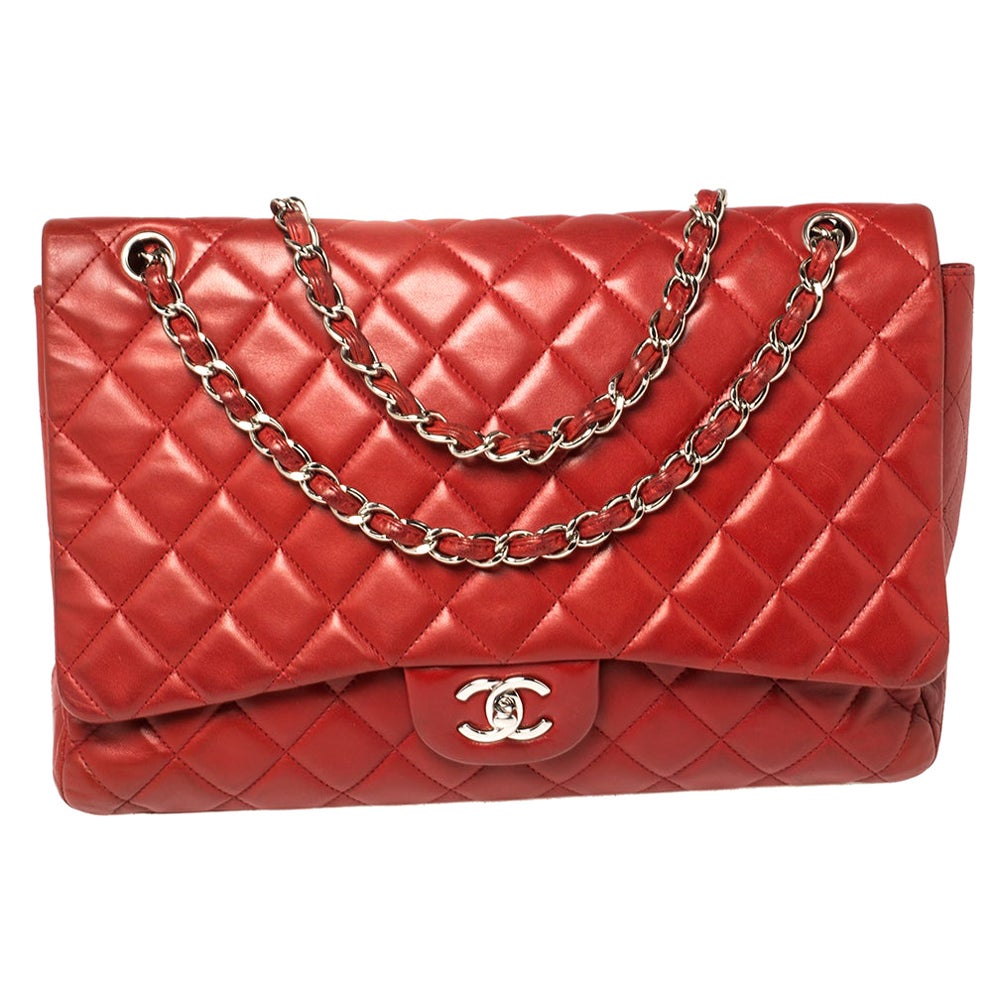 Chanel Red Quilted Leather Maxi Classic Double Flap Bag
