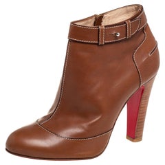 Used Christian Louboutin Brown Leather Et D'Un Booties Size 38.5