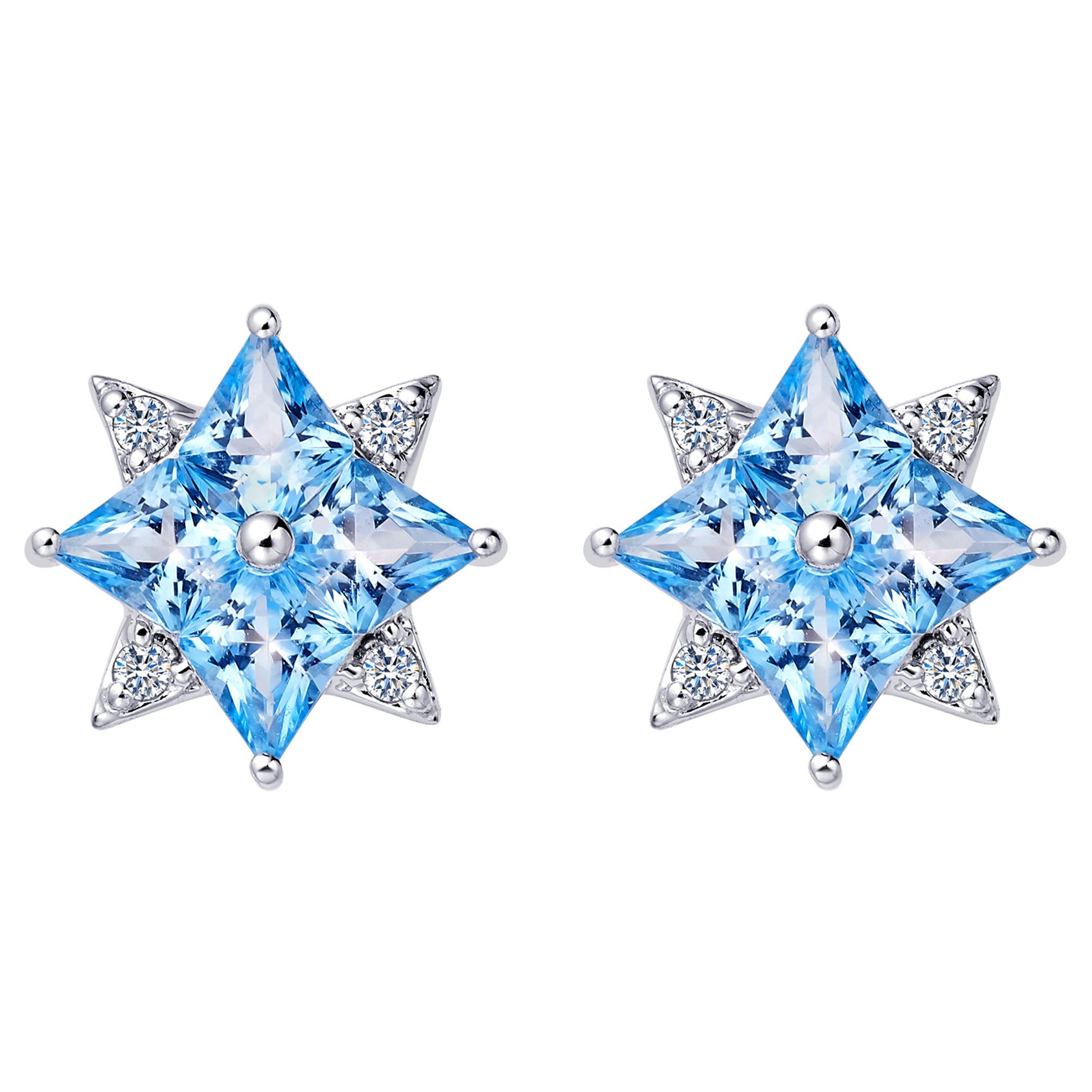 Fei Liu Blue Topaz Cubic Zirconia Sterling Silver Stud Earrings