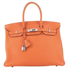 Hermes Birkin Handbag Orange H Clemence with Palladium Hardware 35