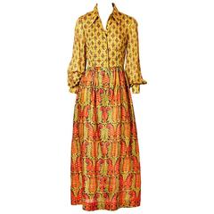 Vintage Bonwit Teller Silk Paisley Pattern 70's Boho Maxi Dress