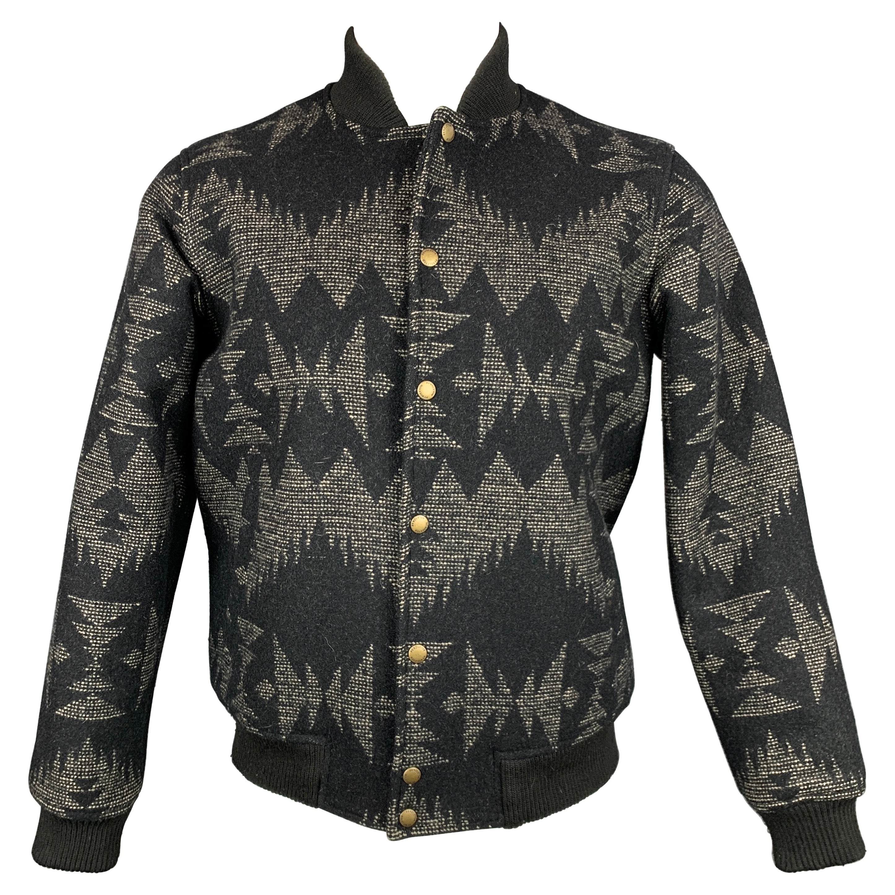 PENDLETON Size S Black & Grey Woven Wool / Cotton Snaps Jacket