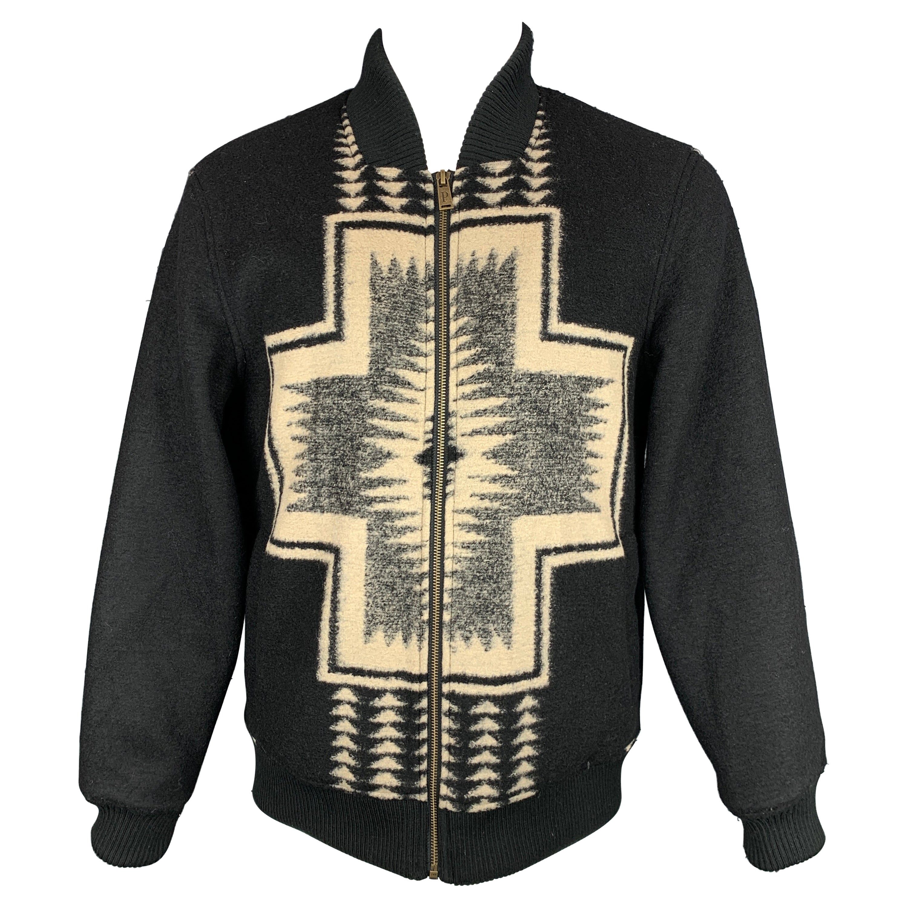 PENDLETON Size M Black & Beige Woven Wool Blend Snaps Jacket
