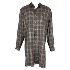 ROBERT GELLER Size L Charcoal & Grey Plaid Cotton Blend Long Sleeve Shirt