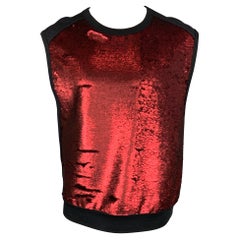 DRIES VAN NOTEN S/S 16 Size M Red & Black Sequined Cotton / Polyester Vest