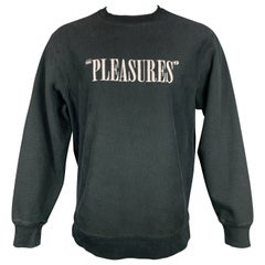 PLEASURES Size L Black Embroidery Cotton Crew-Neck Sweatshirt