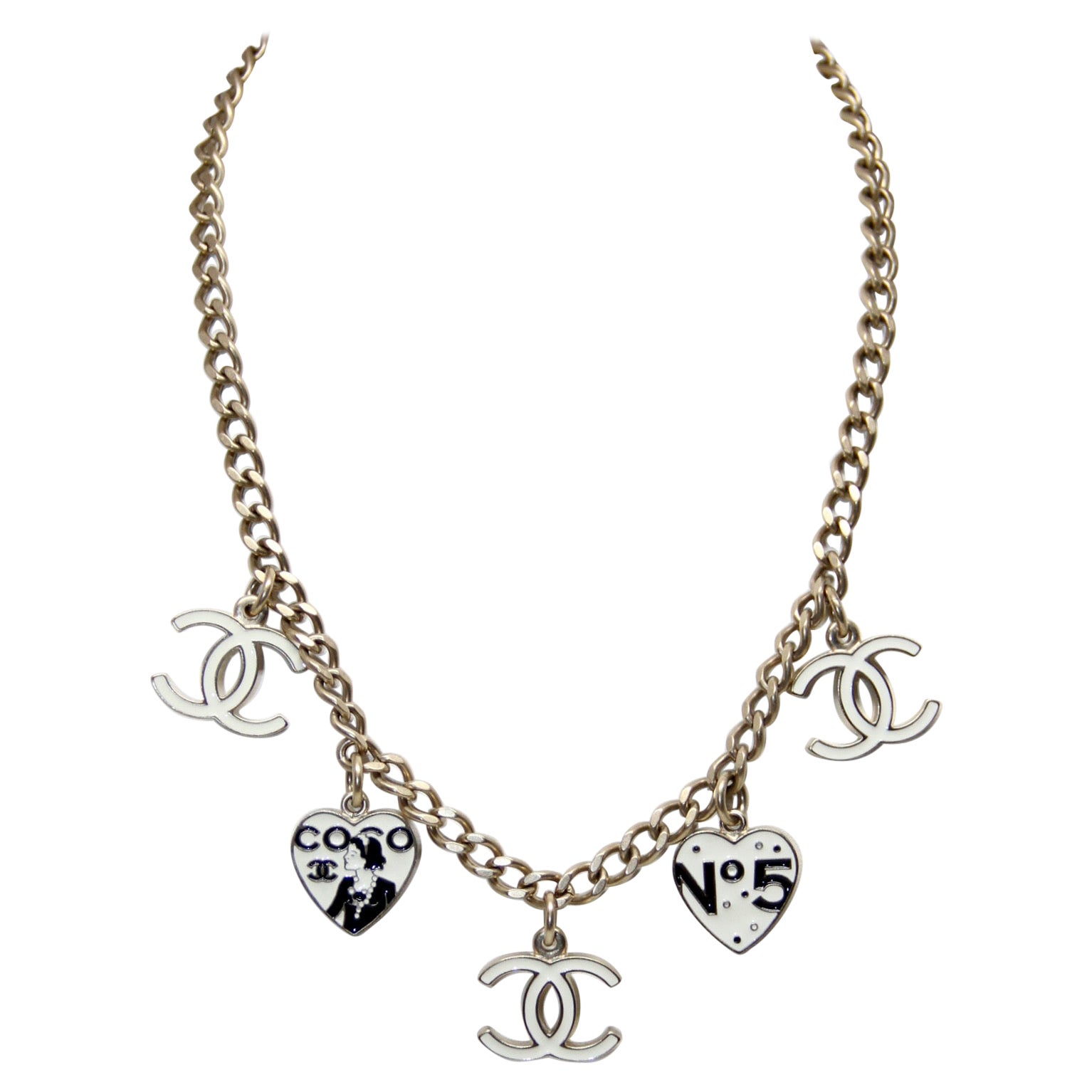CHANEL, Jewelry, Bnib Chanel Cc Logo Crystal Heart Necklace W Gold Hdw  Authentic