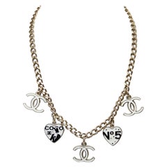 Chanel Enamel Heart and CC Charms Dangle Necklace