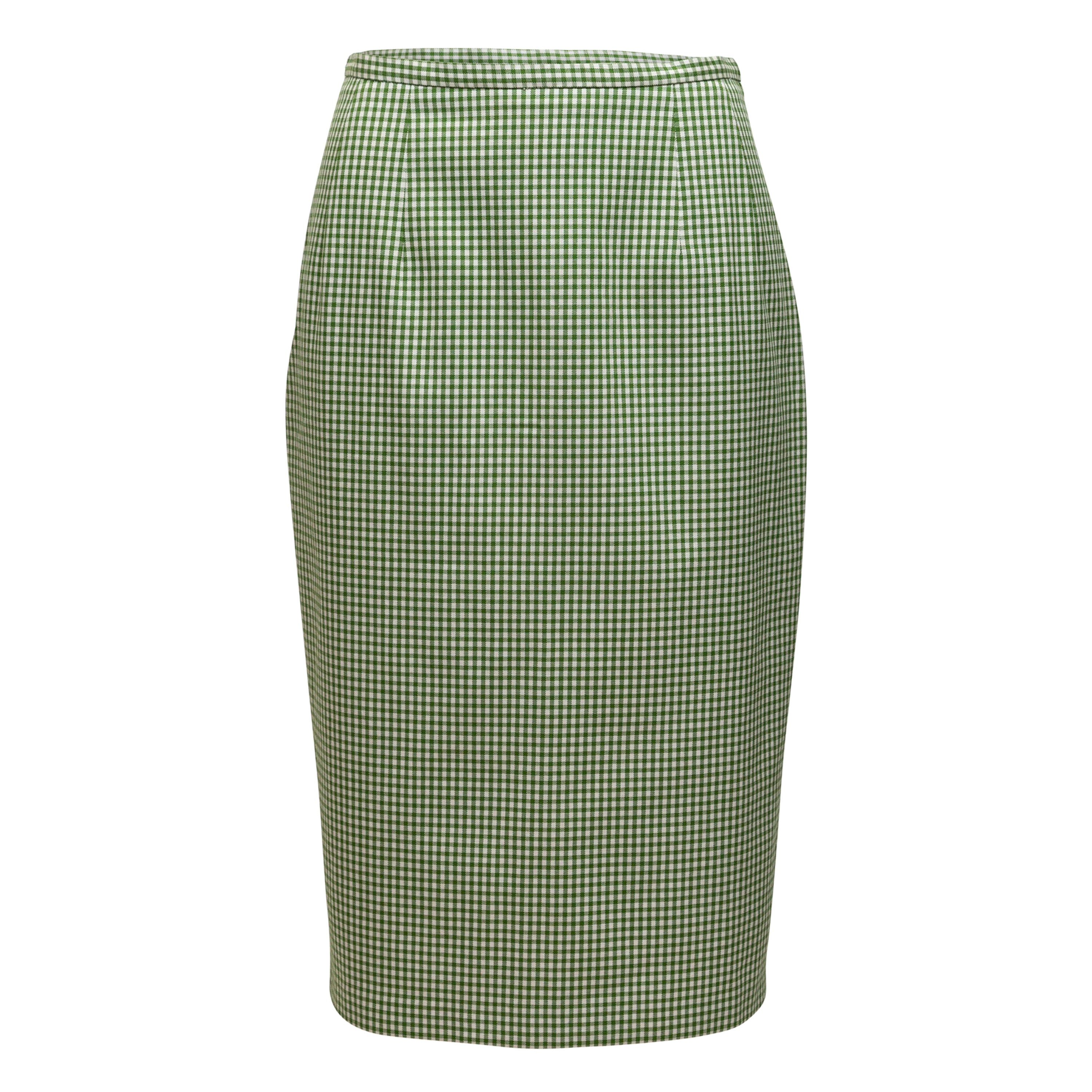 Michael Kors Green & White Collection Gingham Pencil Skirt
