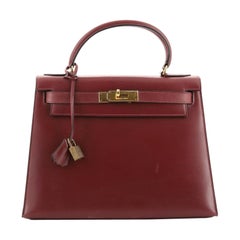 Hermes Kelly Handbag Rouge H Box Calf with Gold Hardware 28