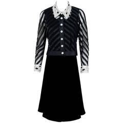 1990's Valentino Couture Black Velvet Sheer-Illusion Beaded Silk Dress & Jacket 7
