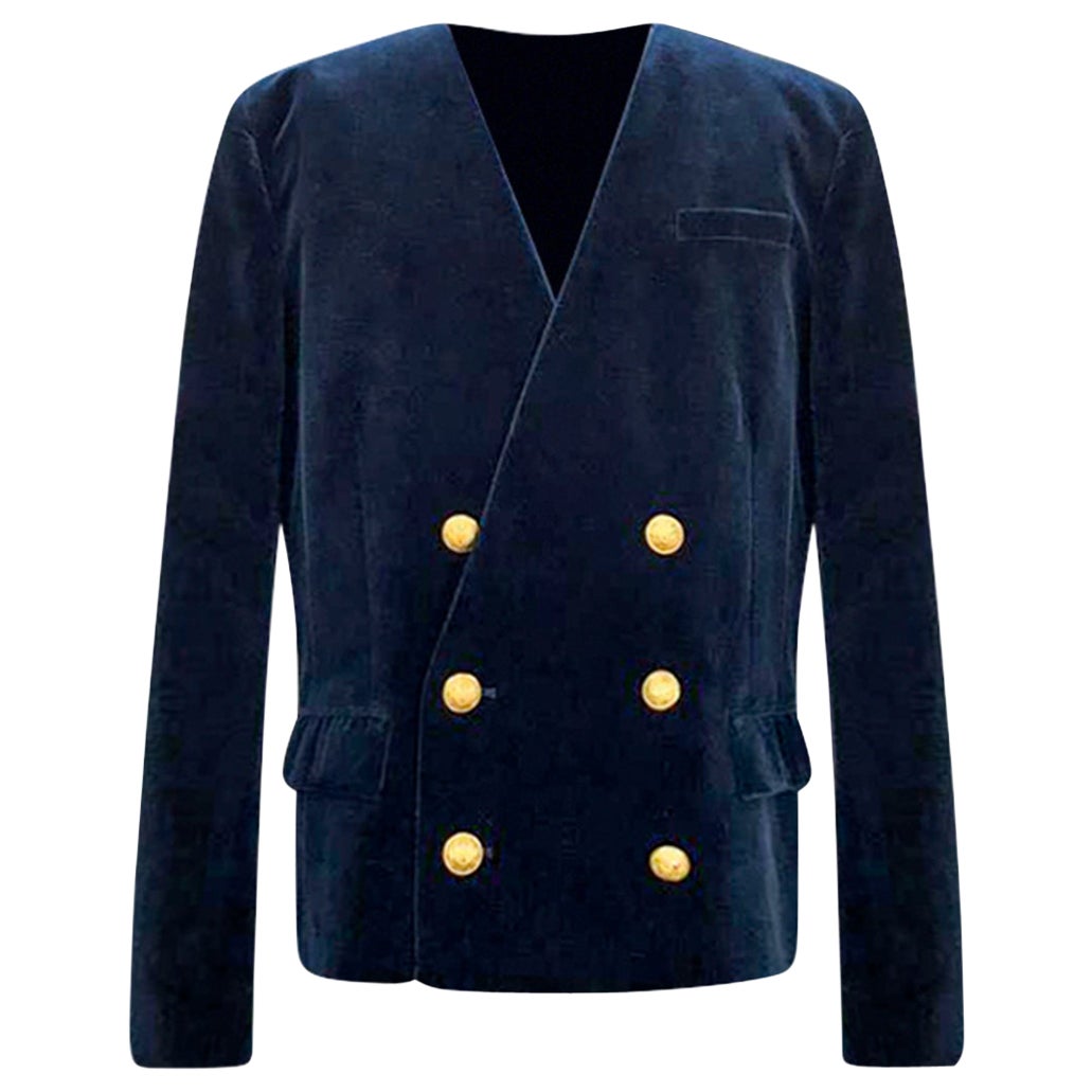 BALMAIN DARK BLUE VELVET BLAZER Jacket 60 - 54 from Celebrity Closet