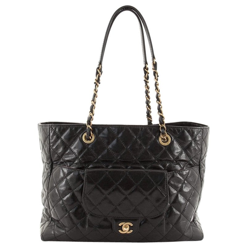 Chanel Front Pocket Shopping Tote Quilted Glazed Calfskin Large
