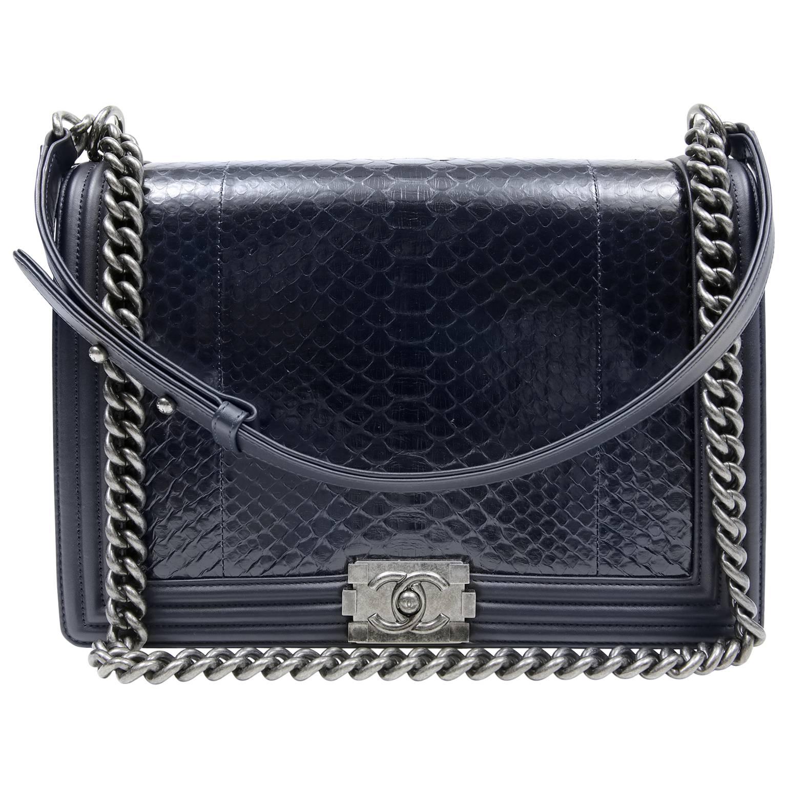 Chanel Navy Blue Python Boy Bag- Large size