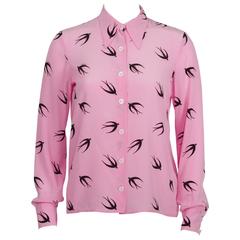 2010 Miu Miu Pink Swallow Print Blouse 