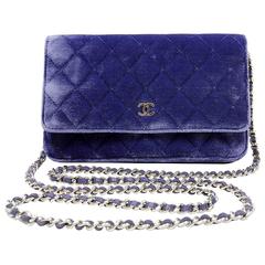 Chanel Velvet WOC- Electric Blue Velvet Wallet on a Chain
