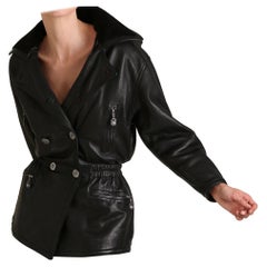 Gianni Versace Vintage 1990s shearling black leather medusa dress jacket coat