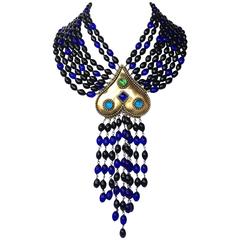 Isabel Canovas large blue and black poured glass 'heart' necklace, 1980s 4