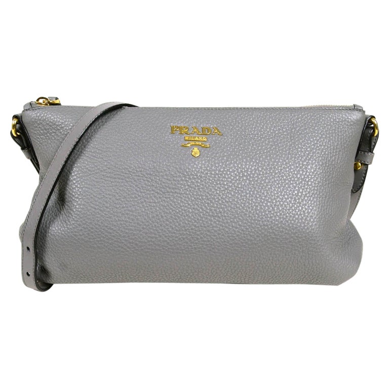Prada Marmo Grey Leather Messenger Bag at 1stDibs