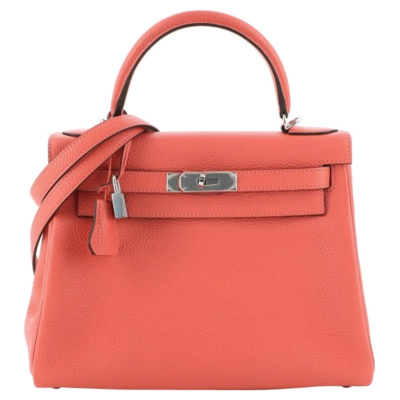 Hermes Kelly Handbag Rose Jaipur Clemence with Palladium Hardware 28