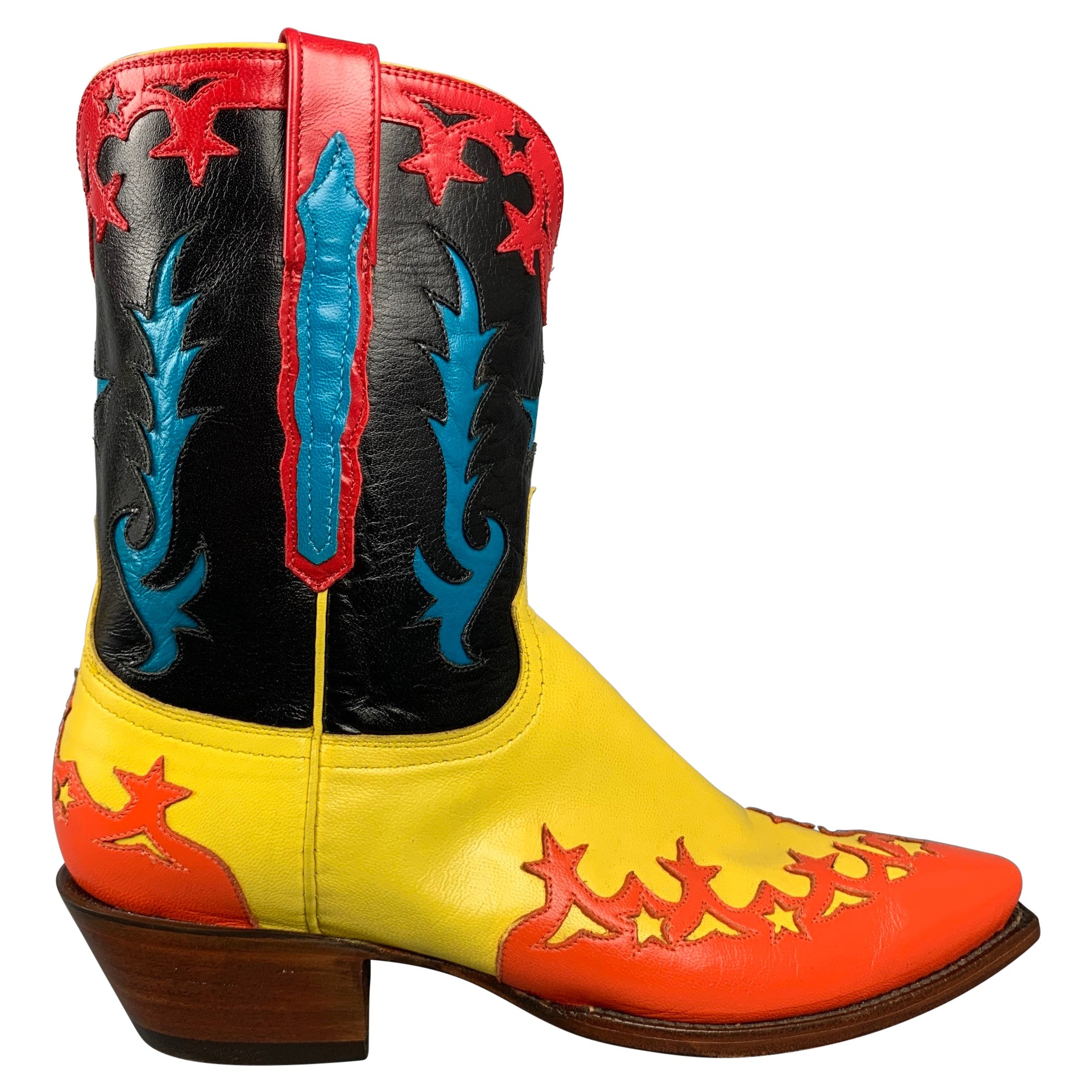 LUCCHESE 2020 Size 10.5 Multi-Color Applique Leather Cowboy Custom Boots