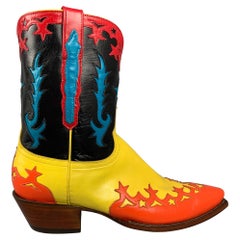 LUCCHESE - Bottes de cowboy en cuir avec appliques multicolores, taille 10,5, 2020