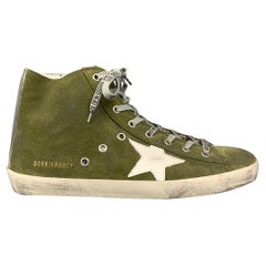 GOLDEN GOOSE Francy Size 10 Olive Distressed Suede High Top Sneakers