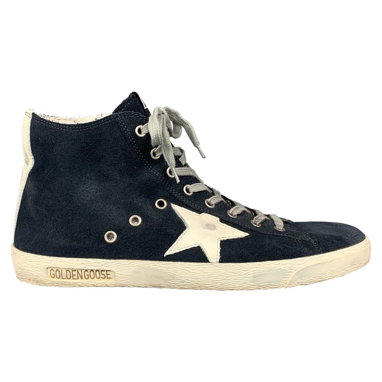 GOLDEN GOOSE Francy Size 10 Navy and White Distressed Suede High Top ...